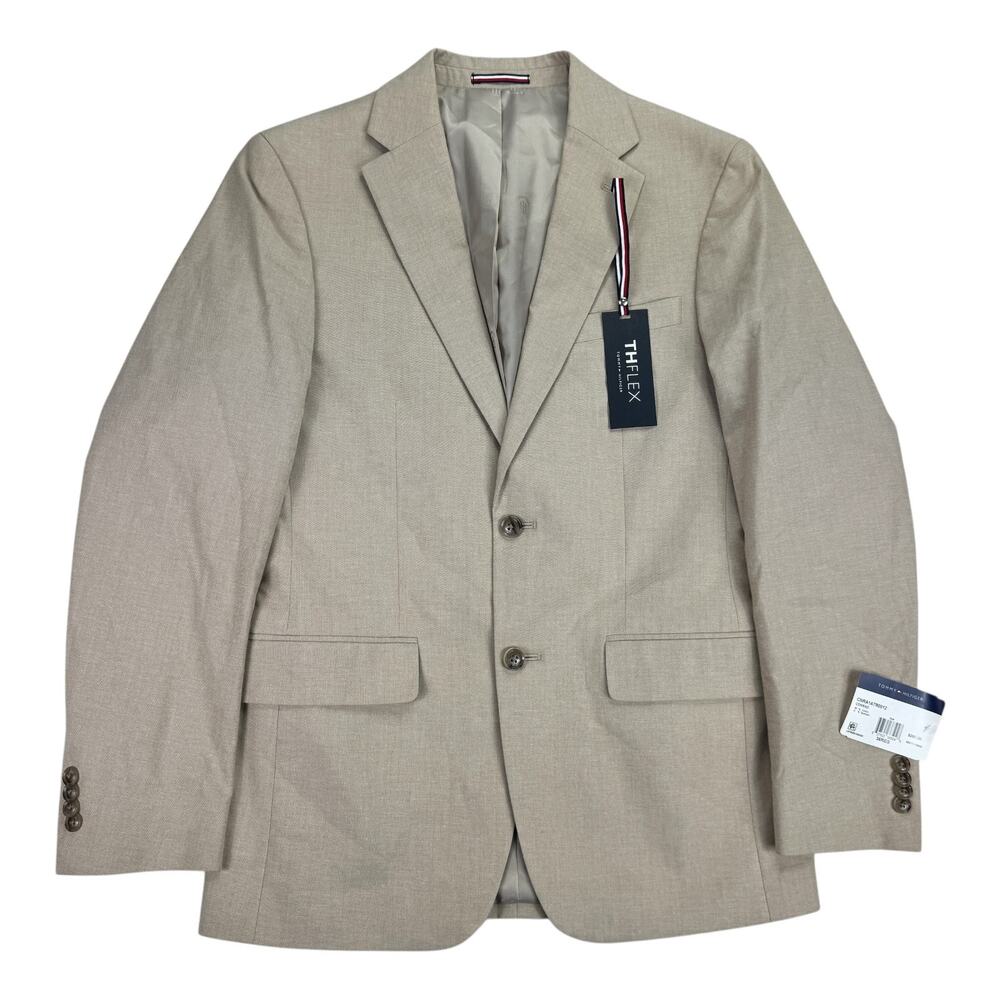 Tommy Hilfiger Mens TH Flex Modern Fit Chambray Sport Coat Tan 36R
